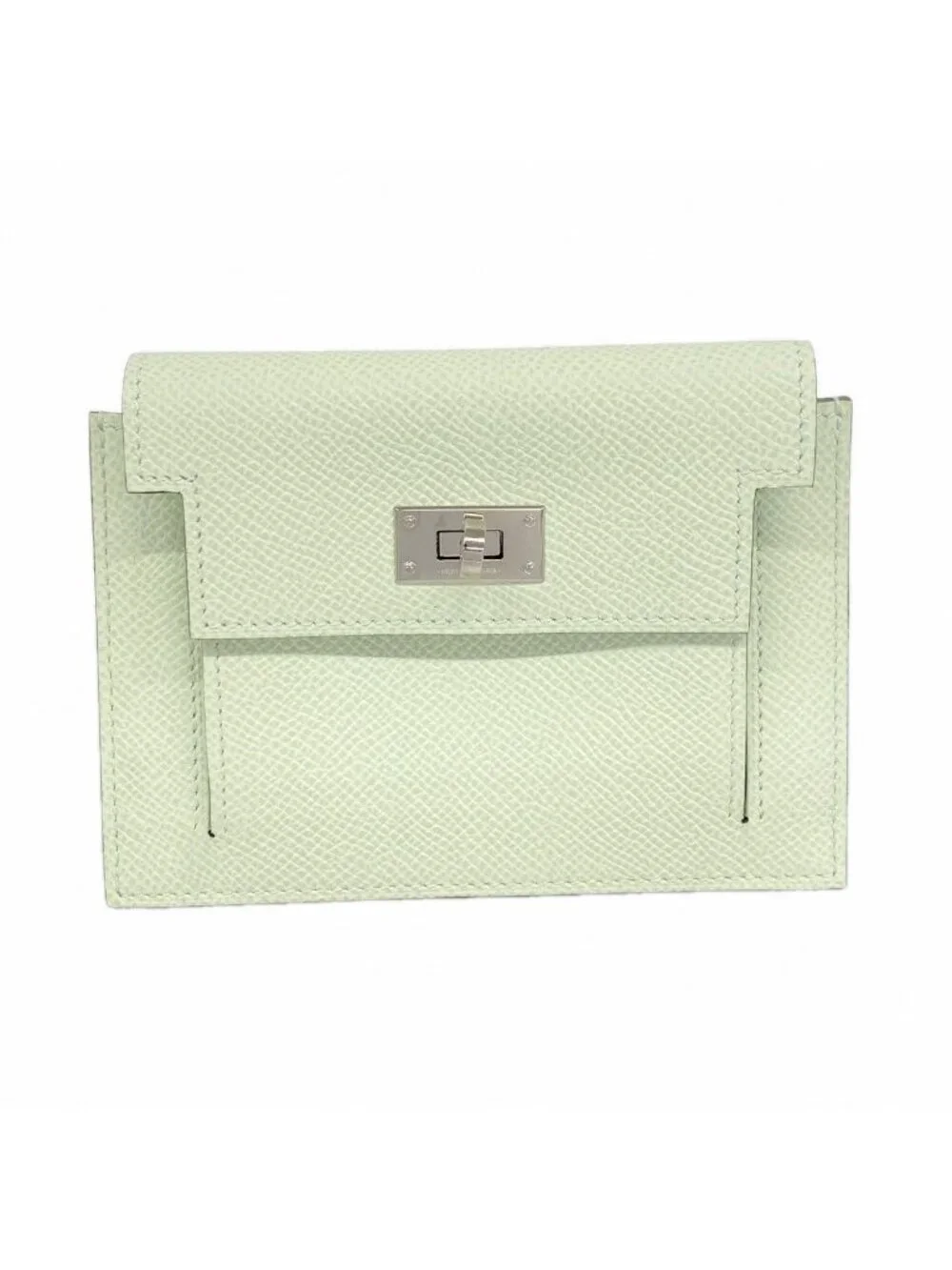 Hermes Coin Case Kelly Pocket Compact Veau Epsom Vert Fizz Silver